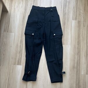 Black Cargo Pants with Buckle Details